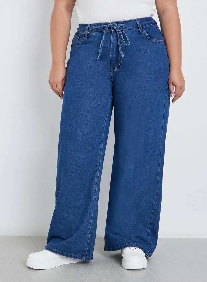 Styli Styli Plus Wide Leg Jeans with Drawstring