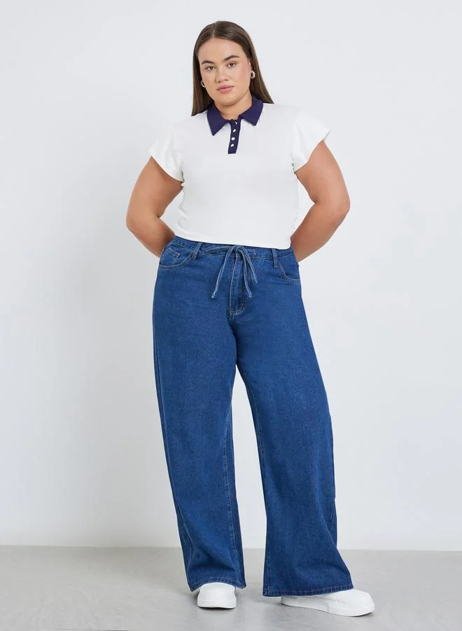 Styli Styli Plus Wide Leg Jeans with Drawstring