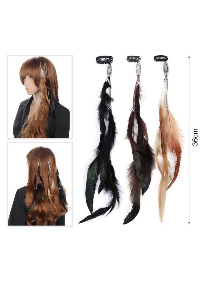 Feather Clip In Hair Extension 6Pcs, Handmade Feather Hair Clips, Hippie Hair Headwear, Halloween Cosplay Hairpin Tassel Headdress Accessories