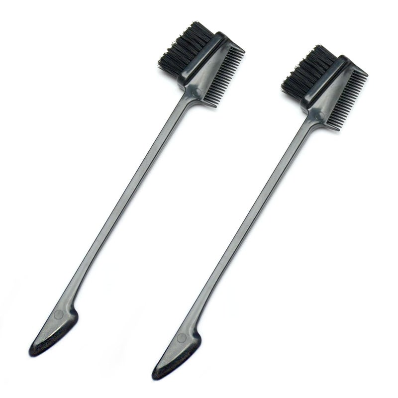 Luwigs Hair Brushes Double Side Edge Control Hair Brush Set of 2  3in1 Comb Grooming Tool for Women Girls Beauty Natural Styling Hair Edge Eyebrow Brushes Black Boar Bristles Oblong