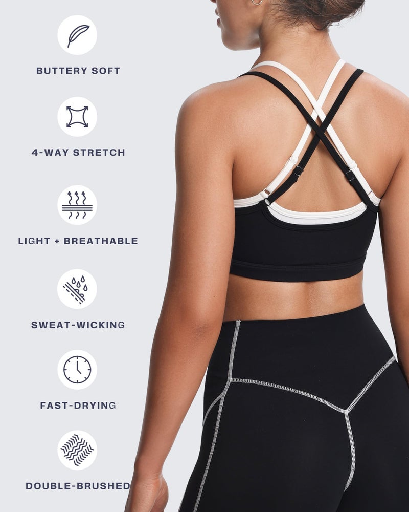 Aoxjox Women's Workout Sports Bras Takes Two Bra High Impact Training Fitness Running Yoga Crop Tank (Black and White, Medium) - Image 4