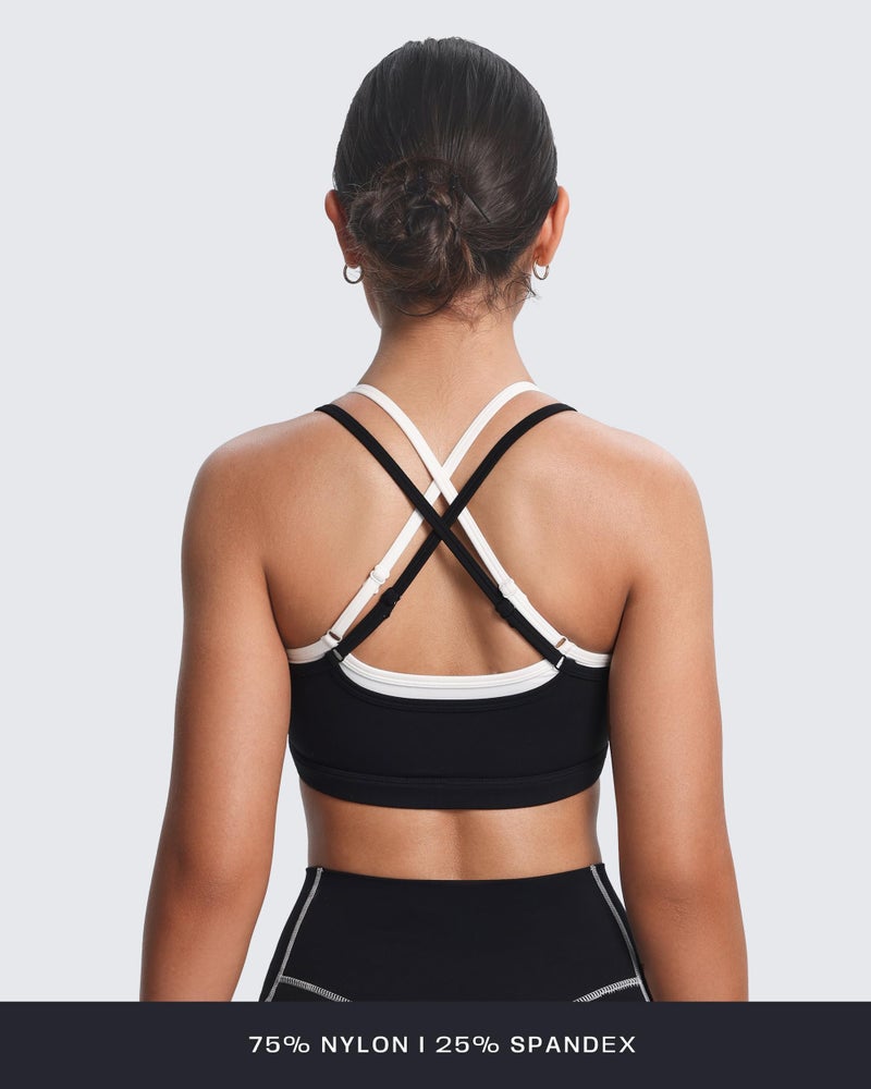 Aoxjox Women's Workout Sports Bras Takes Two Bra High Impact Training Fitness Running Yoga Crop Tank (Black and White, Medium) - Image 3