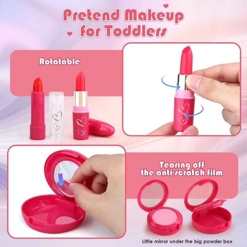 Woumserta Toddler Girl Toys, Basic Pretend Makeup Kit for Girls, Kids Play Makeup Set for Kids 3-5 4-6, Toddler Makeup Kit with Fake Makeup Set, Car Key & Make up Toy for Age 3 4 5 Year Old Girl Gifts - Image 4