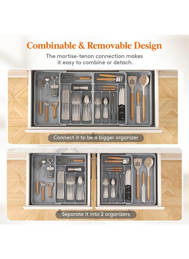 Lifewit Large Silverware Drawer Organizer, Expandable From 21 to 36 Inches, BPA Free Plastic Utensil Tray for Kitchen, Adjustable Flatware and Cutlery Holder for Spoons Forks Knives, Gray - Image 4