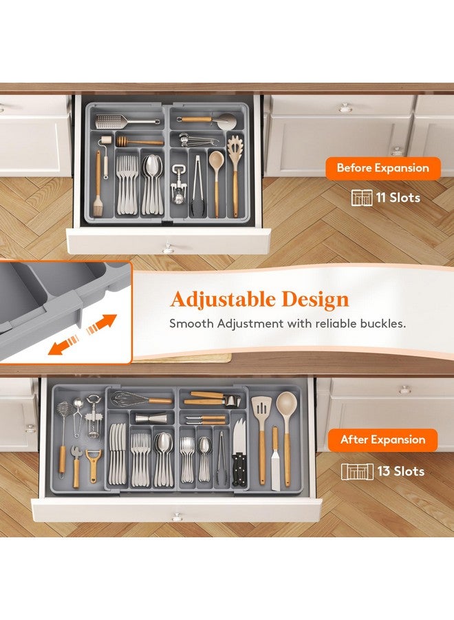 Lifewit Large Silverware Drawer Organizer, Expandable From 21 to 36 Inches, BPA Free Plastic Utensil Tray for Kitchen, Adjustable Flatware and Cutlery Holder for Spoons Forks Knives, Gray - Image 3