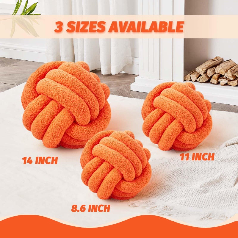 Uvvyui Knot Pillow Ball  Soft Home Decorative Pillows  Round Throw Pillow  Handmade Knotted Plush Pillow  Round Boucle Pillow Cushion (14 Inches Orange) - Image 2