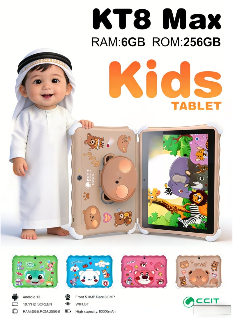 CCIT KT8 Max Kids Tablet - 10.1-inch HD Screen, 6GB RAM, 256GB ROM, Android 13, 10000mAh Battery, WiFi/BT with Protective Case - Image 1