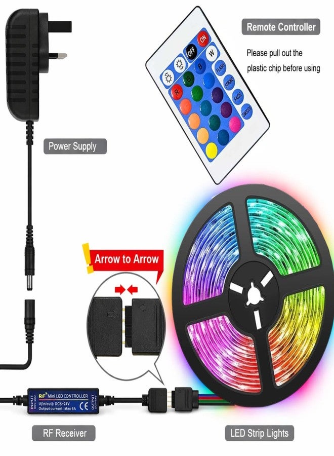 One94Store 5 Meter RGB LED Strip Lights with Adapter | 300 LEDs Multicolor Strip Light with 16 Mode Remote Controller | LED Lights for Home Decoration, Bedroom, Diwali & False Ceiling Lighting - Image 2