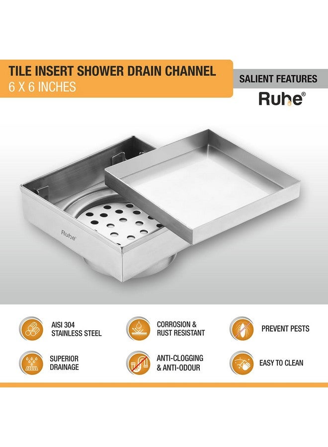 روهي مصفاة أرضية مربعة من Ruhe® مقاس 6×6 بوصات | ملحق بلاط مربع من الفولاذ المقاوم للصدأ بدرجة 304 مع مصيدة من الفولاذ المقاوم للصدأ | طقم من قطعتين - Image 3