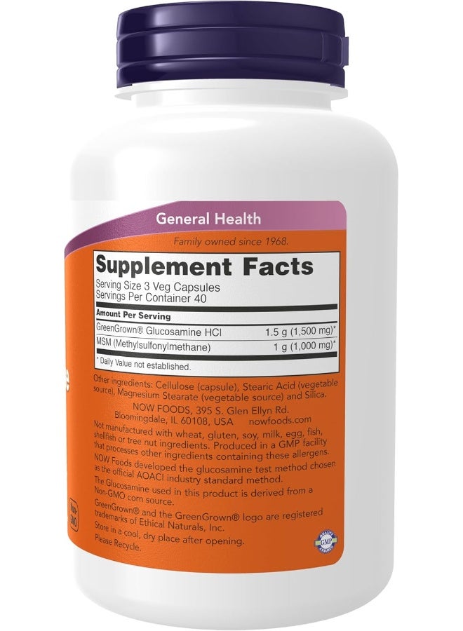 now Supplements Glucosamine & Msm (Greengrown® Glucosamine) Vegetarian 120 Veg Capsules  - Image 2