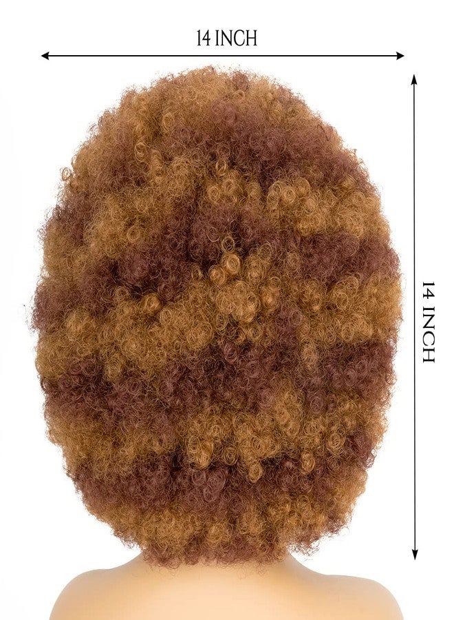 Aminow 70's Afro Wig for Women, Mixed Brown Short Afro Kinky Curly Wig, Glueless Synthetic Wig with Bangs, Puffy & Fluffy Bouncy Afro Wig for Daily Cosplay Party - Image 5