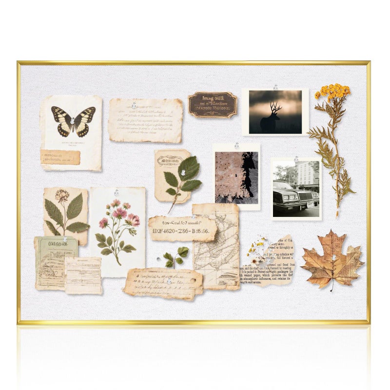 QUEENLINK Linen Bulletin Board, 36"x24", White Cork Board for Wall, Gold Aluminum Frame, Upgraded Canvas Pinning Surface, 10 Push Pins, White - Image 1