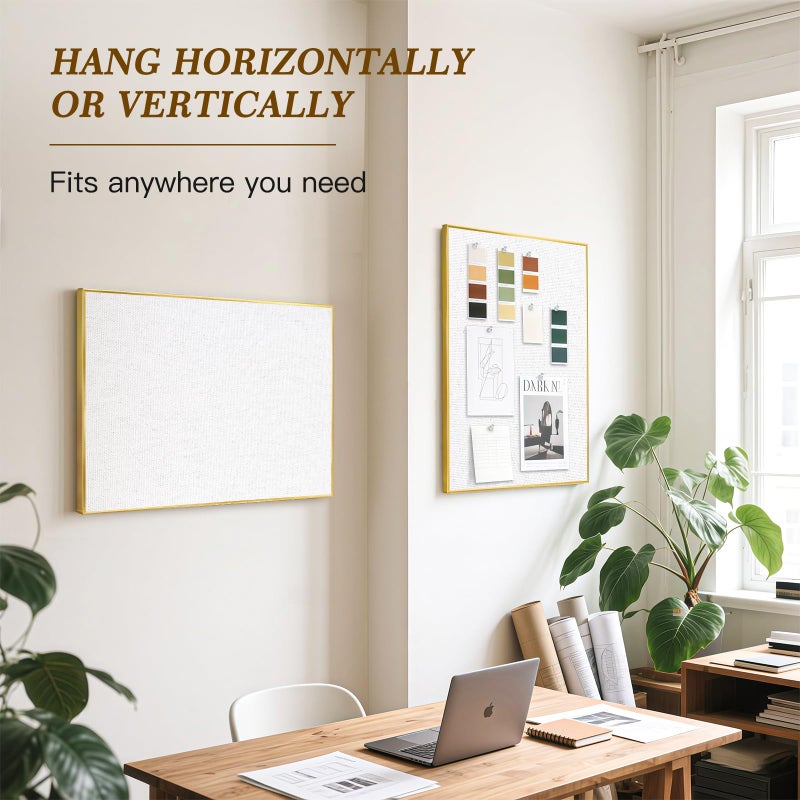 QUEENLINK Linen Bulletin Board, 36"x24", White Cork Board for Wall, Gold Aluminum Frame, Upgraded Canvas Pinning Surface, 10 Push Pins, White - Image 4