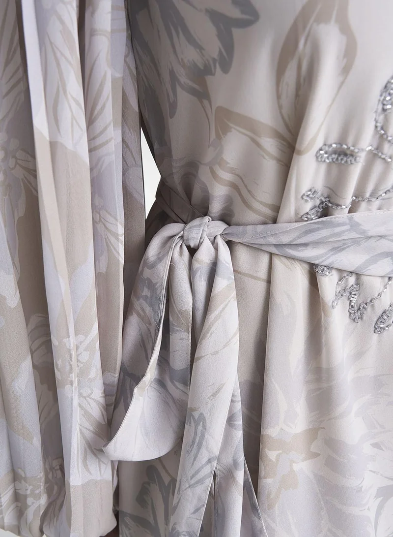 Kashkha  Light Beige Floral Printed Georgette Maxi Dress (VW219) for Women | Best Price UAE