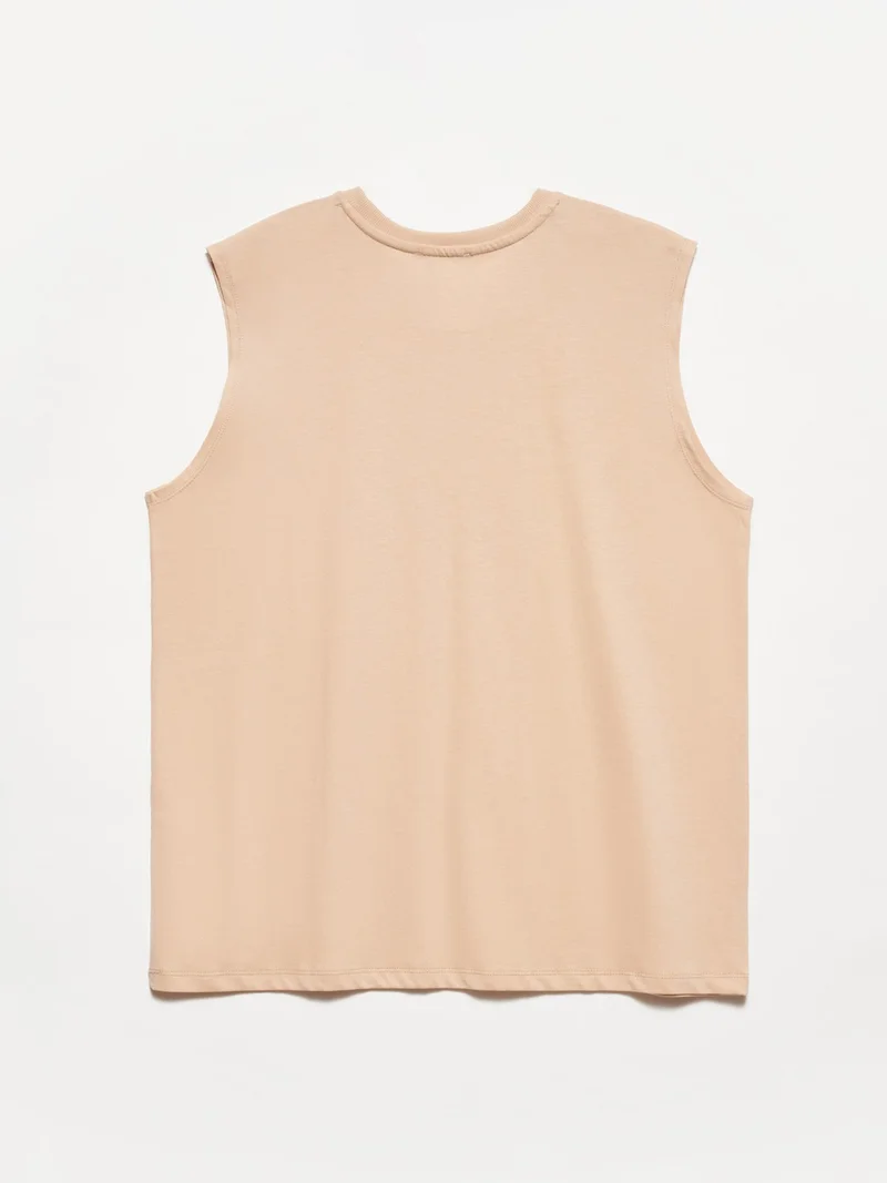 Dilvin 30313 Sleeveless Oversize Long Tshirt-Beige