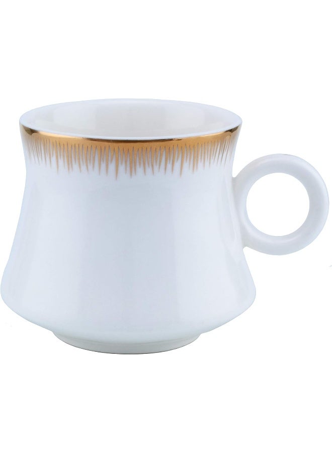 Shallow Bone China Tea Cup & Saucer Set, White/Gold, 220ml, 12 Pieces (6 Cups & 6 Saucer) - Image 5