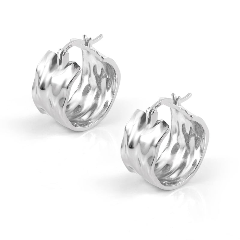 ALEXCRAFT 925 Sterling Silver Earrings Hammered Small Chunky Hoop Earrings for Women Hypoallergenic Thick Hoop Earring Silver Wide Chunky Hoops - Image 1