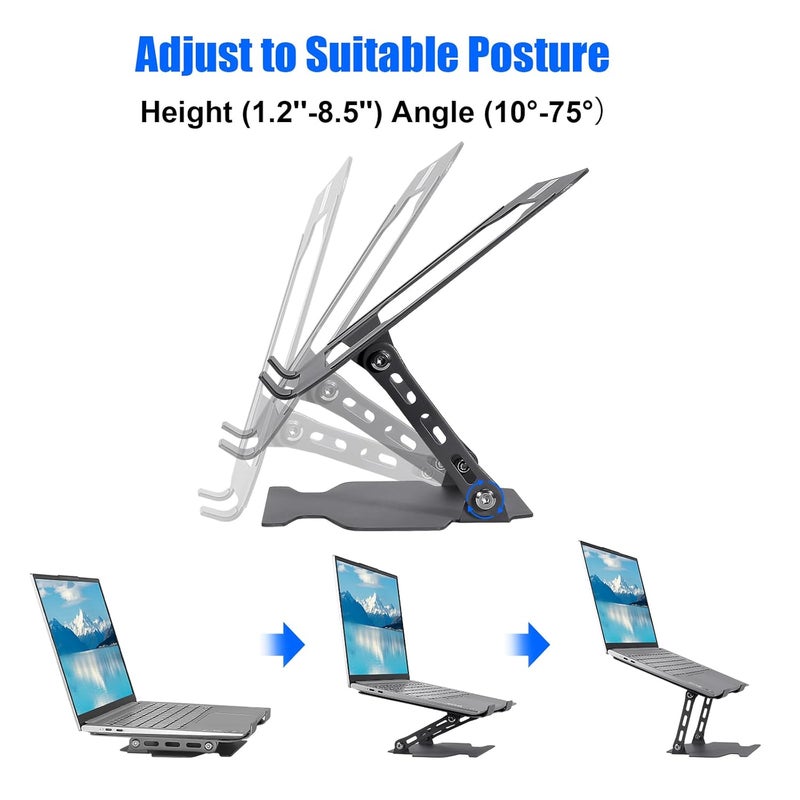 LifHap Laptop StandPortable Ergonomic Laptop Riser for DeskAdjustable Foldable Carbon Steel Computer Stand Holder for 10 to 16 Inches Notebook Computer - Image 3
