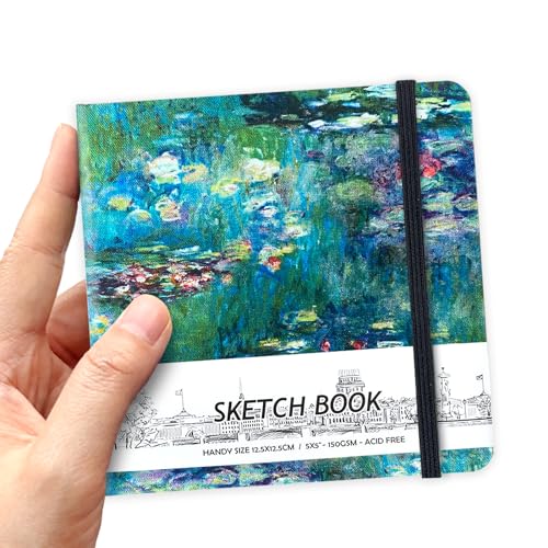 Qianshan 5 x 5 Hardcover Sketch BookSmall Mixed Media Sketch Pad58 Sheets 150GSM AcidFree Artist Drawing PaperTravel Journal Blank Notebook for PaintingIllustrationArt SuppliesOil Painting Pond - Image 1