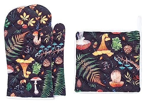 AAZEEM Oven Mitts and Pot Holder with Recycled Infill Silicone Non-Slip Cooking Gloves for Cooking Baking Grilling (3-Piece Set,Black) - Image 1
