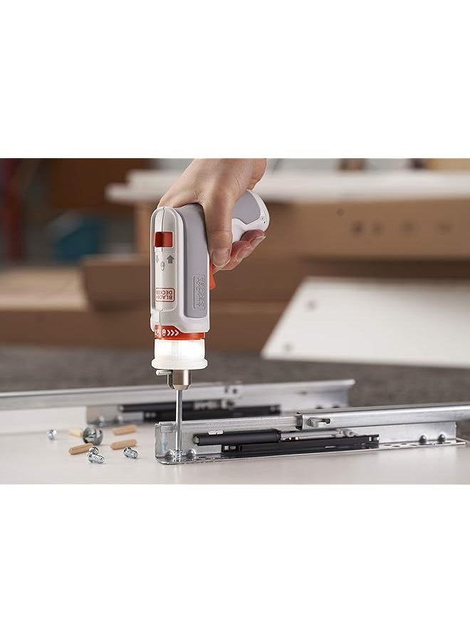 BLACK+DECKER - Cordless Universal Hexdriver 3.6V Li Ion Furniture Assembly Tool Kit Patented Chuck Ergonomic Led Charge Indicator Dual Direction Functionality Orange White Bcrta01 B5 - Image 1