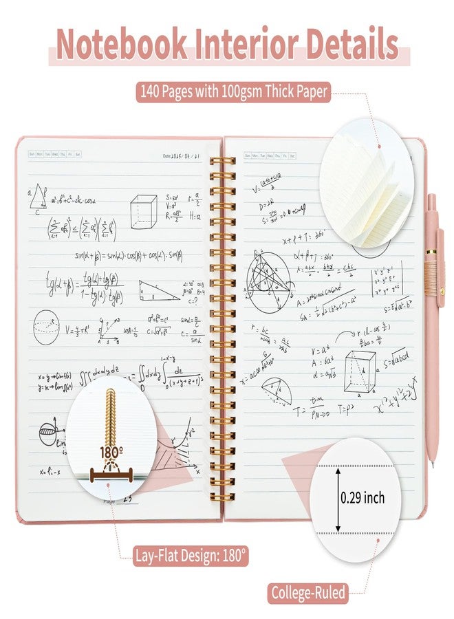 YOXMJDB A5 Lined Spiral Notebook with Pen Holder, 140 Pages Hardcover Journal for Women, To Do List Planner for Work, Bible Study & Meetings (A5, Pink) - Image 4