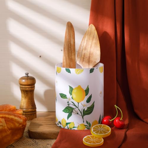 Yoande Kitchen Decorations Utensil Holder Acrylic Utensil Crock Spoon Kitchen Organizer for Countertop Coffee Spoon Holder Jar for Cooking Tools (Lemon) - Image 4