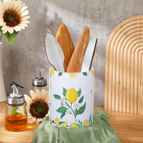 Yoande Kitchen Decorations Utensil Holder Acrylic Utensil Crock Spoon Kitchen Organizer for Countertop Coffee Spoon Holder Jar for Cooking Tools (Lemon) - Image 3