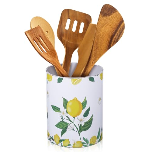 Yoande Kitchen Decorations Utensil Holder Acrylic Utensil Crock Spoon Kitchen Organizer for Countertop Coffee Spoon Holder Jar for Cooking Tools (Lemon) - Image 1