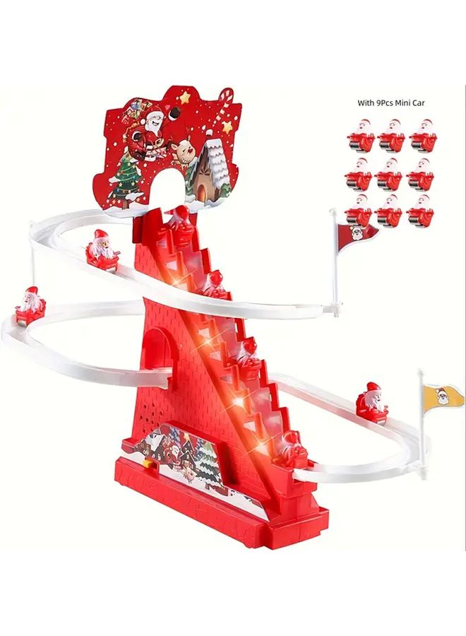 Santa Claus Slide Toy With 9 Cars Interactive Electric Climbing Playset Lights Music - Image 1