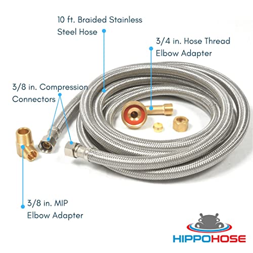 Hippohose Dishwasher Water Hose Kit (10 FT) - Universal Fit to All Dishwasher Brands - Braided SS Dishwasher Water Supply Line - 3/8" Comp x 3/8" Elbow & All Fittings Included - Image 2