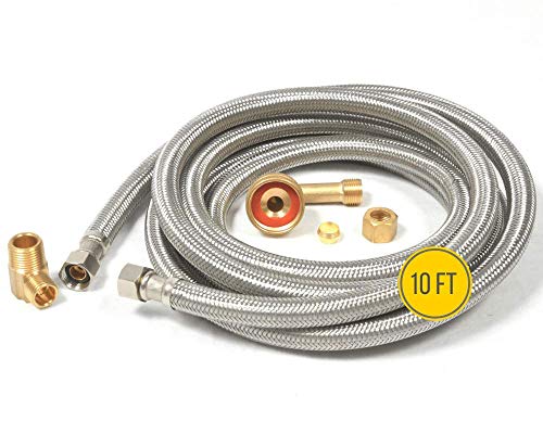 Hippohose Dishwasher Water Hose Kit (10 FT) - Universal Fit to All Dishwasher Brands - Braided SS Dishwasher Water Supply Line - 3/8" Comp x 3/8" Elbow & All Fittings Included - Image 1