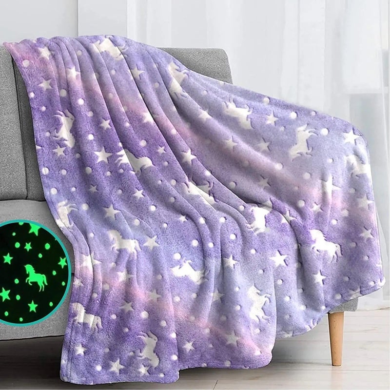 MASHUR FAB All Season Multipurpose Polar Fleece Single Bed Jecard Printed Assorted Multicolor Light Weight Blanket Single Bed Glow in The Dark Blanket for Kids 200 X 152Cm Size Purple