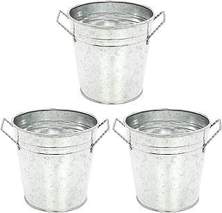 Hosley Hosley 3 Pack of Galvanized Planters - 5" Diameter. Ideal Gift for Weddings, Special Events, Parties. W9  - Image 1