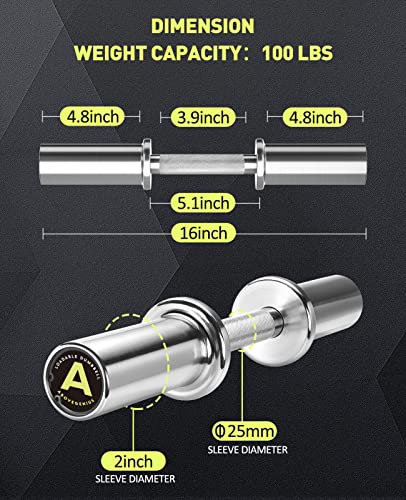 AboveGenius 16" Olympic Dumbbell Handles, Solid Steel Loadable Weight Bars for 2-Inch Plates, Adjustable Home Gym Strength Training Equipment (Includes 4 Spring Collars) - Image 2