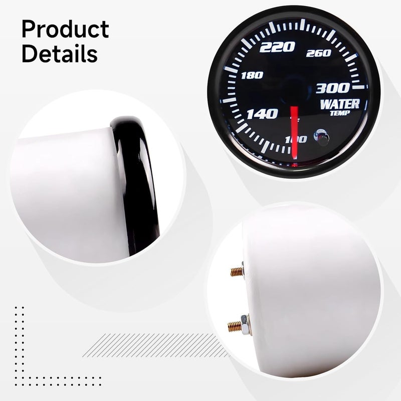 12V 2 Automotive Temp Gauge, Led Display, Wide 100°F-300°F Range, 7-Color Backlight, Water Coolant Temp, Easy Mount - Image 2