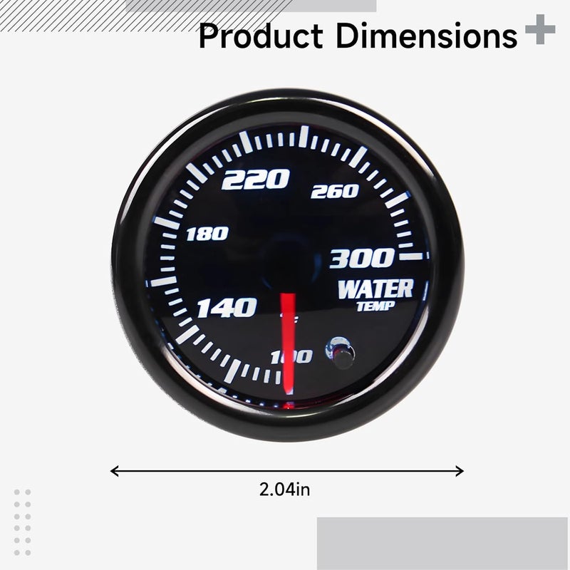 12V 2 Automotive Temp Gauge, Led Display, Wide 100°F-300°F Range, 7-Color Backlight, Water Coolant Temp, Easy Mount - Image 4