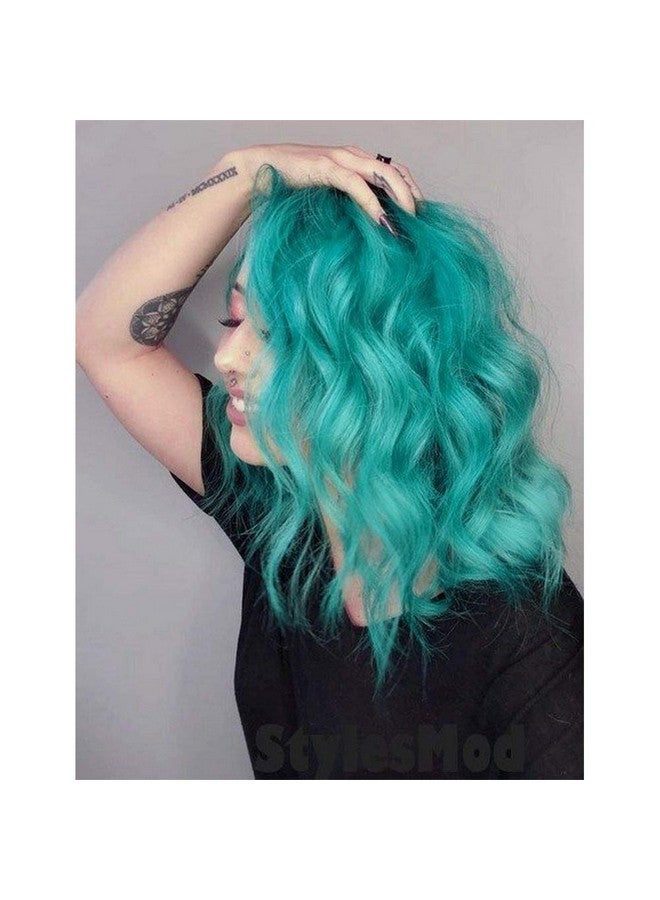 Short Wavy Bob Wigs Middle Part Curly Hair Cute Wigs Shoulder Length Synthetic Heat Resistant Short Wigs For Women Colorful Costume Bob Cosplay Wig For Girl (Dark Turquoise)