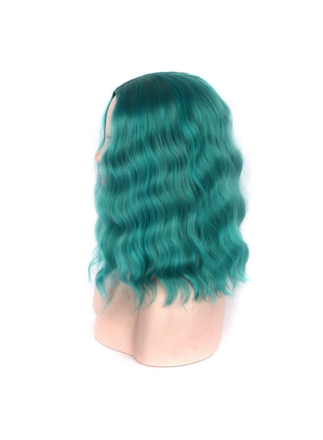 Short Wavy Bob Wigs Middle Part Curly Hair Cute Wigs Shoulder Length Synthetic Heat Resistant Short Wigs For Women Colorful Costume Bob Cosplay Wig For Girl (Dark Turquoise)