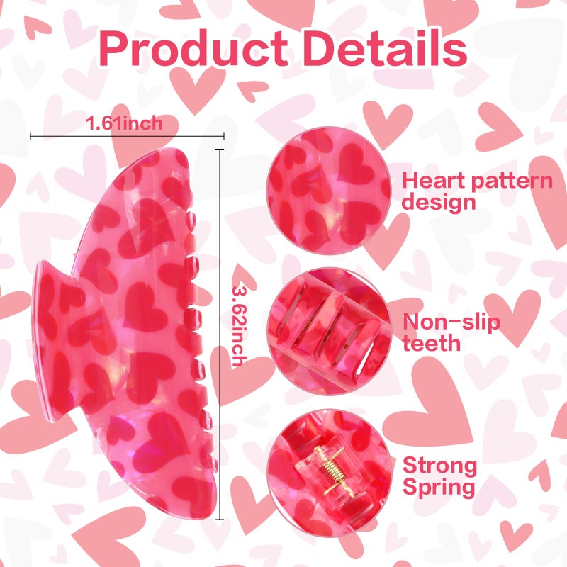 AMCAMI 3PCS Valentine's Day Hair Claw Clips for Women,Pink Heart Acrylic Hairclip,Non-Slip Hair Accessories for Women Valentine's Day Daily Styling & Gifts - Image 2
