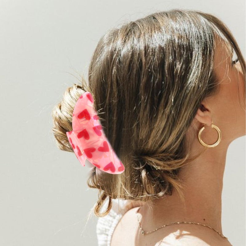 AMCAMI 3PCS Valentine's Day Hair Claw Clips for Women,Pink Heart Acrylic Hairclip,Non-Slip Hair Accessories for Women Valentine's Day Daily Styling & Gifts - Image 3