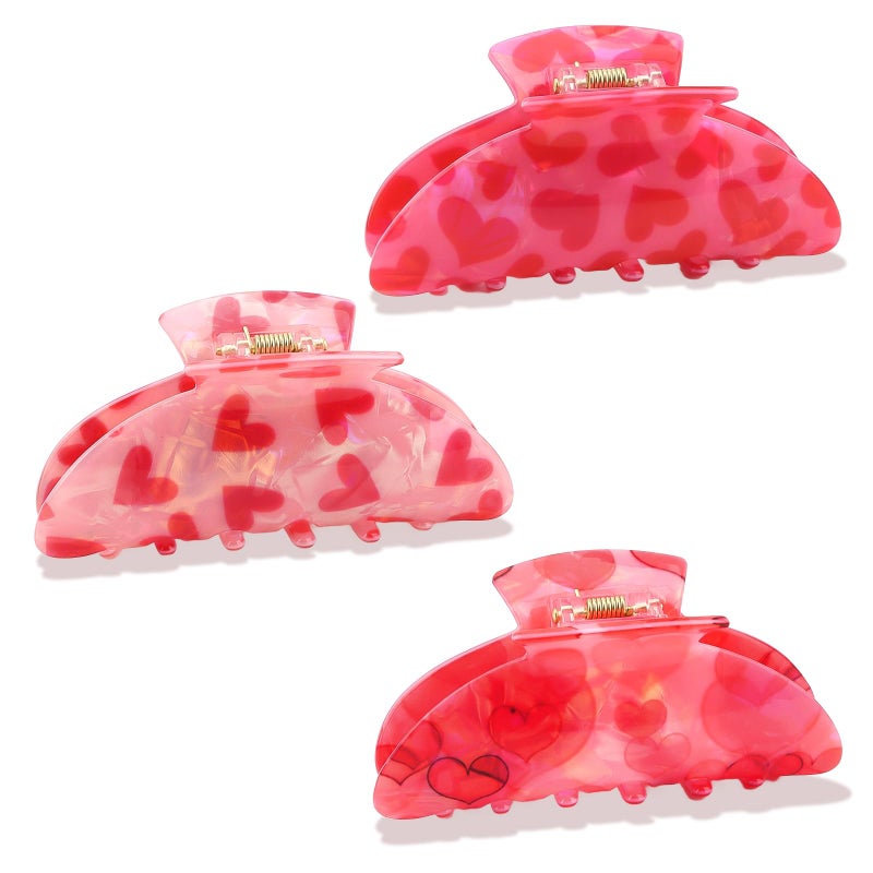 AMCAMI 3PCS Valentine's Day Hair Claw Clips for Women,Pink Heart Acrylic Hairclip,Non-Slip Hair Accessories for Women Valentine's Day Daily Styling & Gifts - Image 1