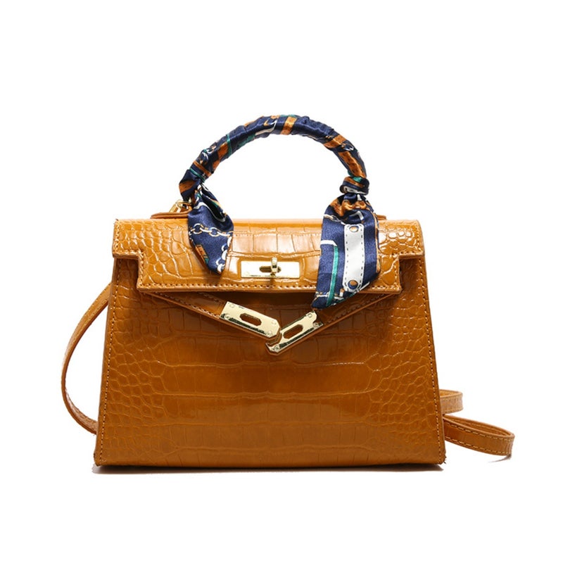 Crocodile Pattern Mini Kelly Handbag for Women, PU, Lock Closure, Casual Street Style - Image 5