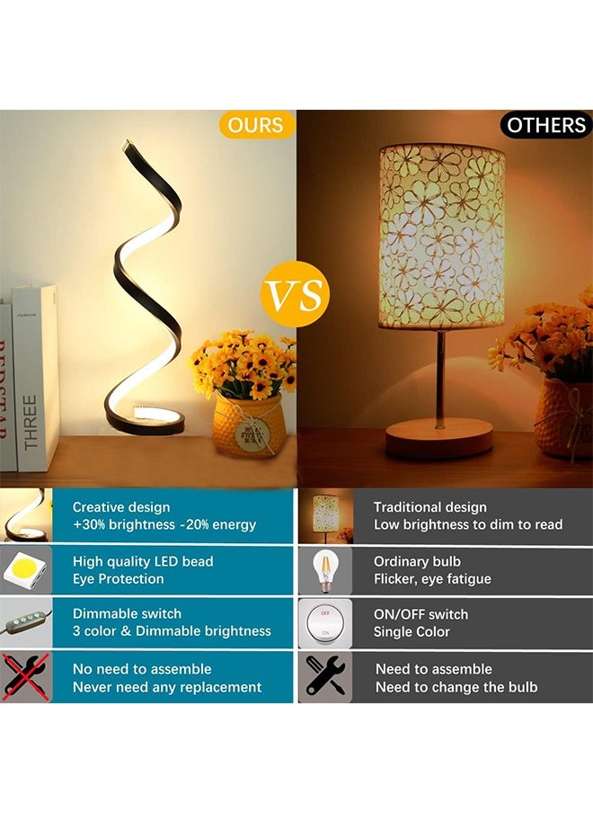 Cady One - Spiral LED Table Lamp Modern 3 Colors Dimmable Desk Lamp 12w 3 Color Bedside Lamp Desk Light Night Light Decorative Lights Adjustable Color Lights for Bedroom Living Room Office Nightstand Bookshelf Black - Image 1