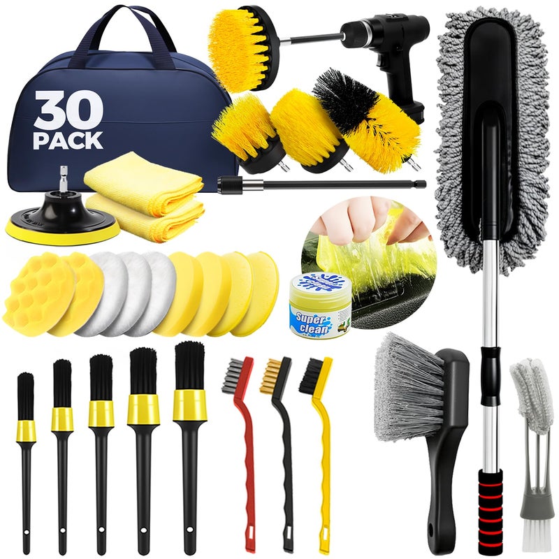 ALFLOD 30Pcs Car Detailing Kit Car Detailing Brush Set Car Wash Cleaning Kit Car Dusters Extendable Handle Cleaning Exterior Car Cleaning Gel Car Cleaning Tools Kit for Interior Exterior Wheels - Image 2