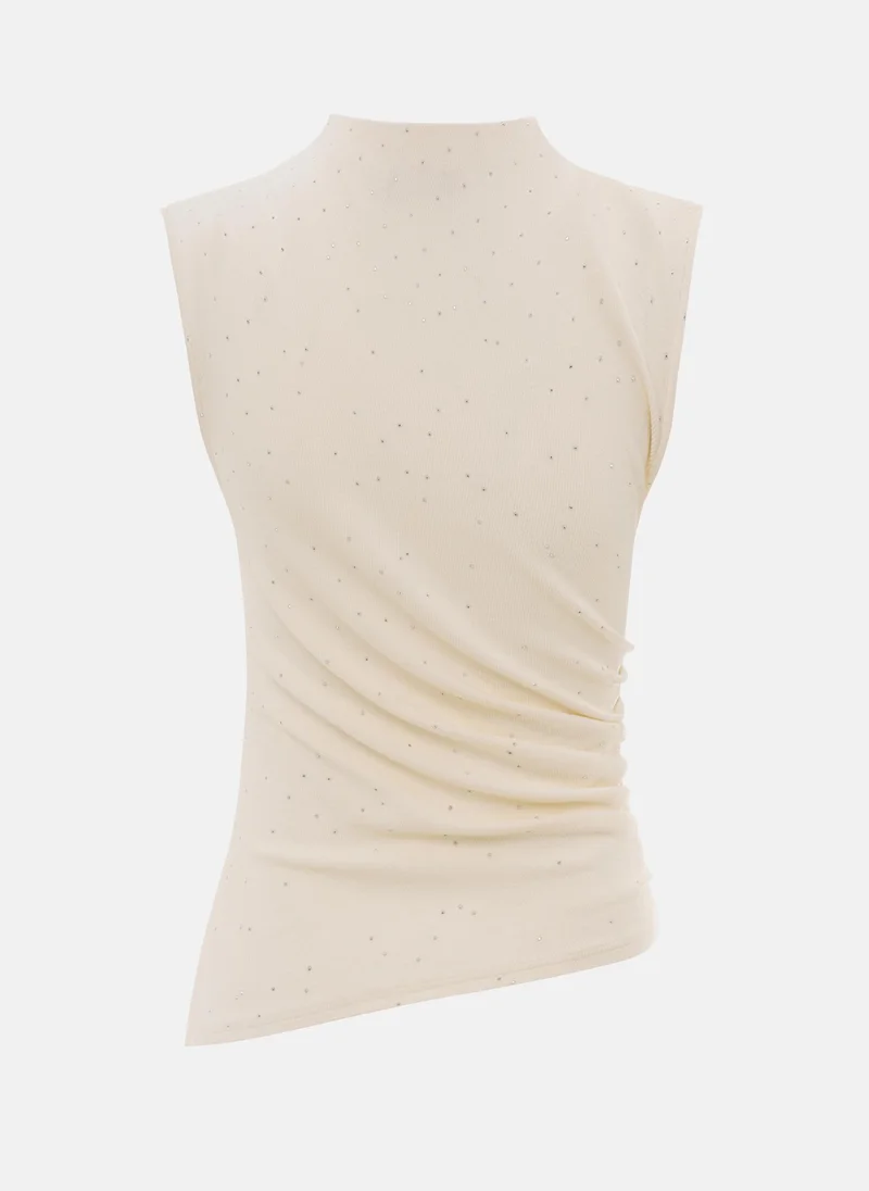 Lichi Jersey top with small gathers and rhinestones