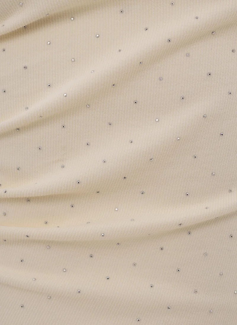 Lichi Jersey top with small gathers and rhinestones