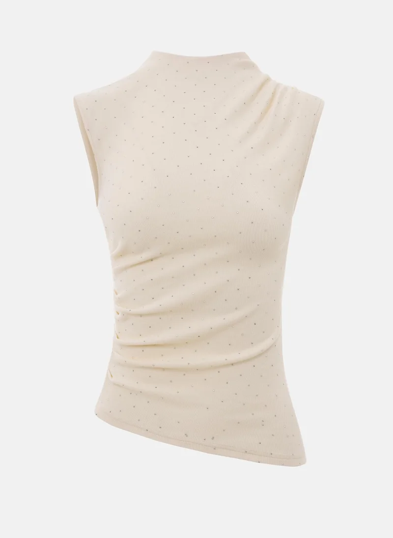 ليتشي بلوزة جيرسي مع تجمعات صغيرة وأحجار الراين