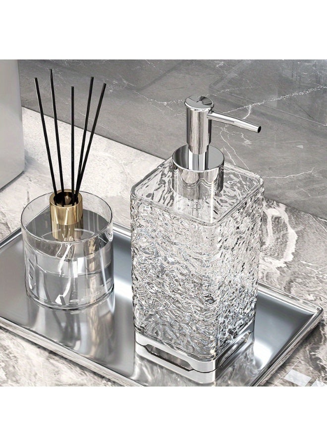 1pc Luxury Refillable Soap Dispenser Bottle – Modern Square Design, Transparent Frosted Look, Pump Dispenser for Shampoo, Shower Gel, Hand Soap & Lotion, Durable & Phthalate-Free, Perfect for Bathroom, Kitchen & Hotel Use  - Image 1