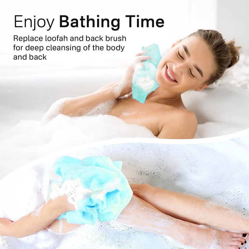 Yiclick 2PCS Exfoliating Washcloth Towel - Exfoliating Body Scrubber Exfoliator, Loofah Sponge Wash Cloth, Korean & Japanse & African Net Sponge Rag - Back Scrubber Washer (Blue) - Image 4